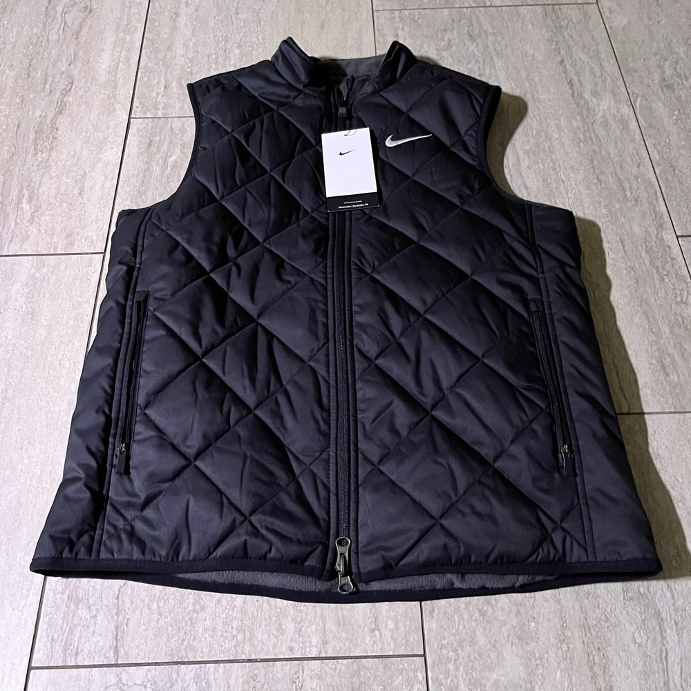 Nike Womens Small Black Reversible Quilted Fleece Puffer Vest DR5296-010 NEW
